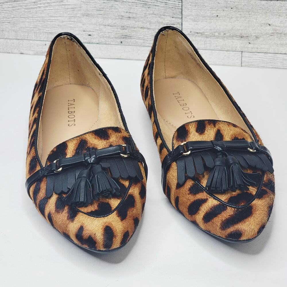 Women Sz 6.5 Leopard Flats Slip On Leather Loafer Pointed Toe Animal Print Shoes